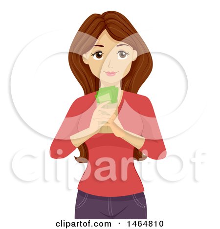 Clipart of a Teenage Girl Holding Cash and Thinking - Royalty Free Vector Illustration by BNP Design Studio