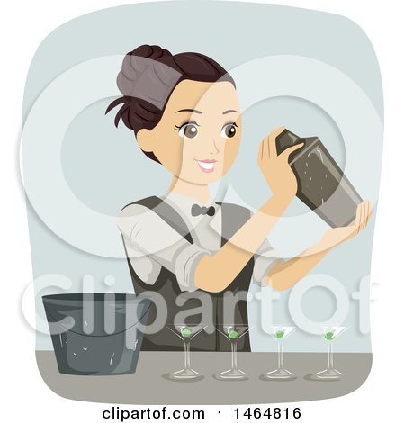Clipart of a Teenage Girl Preparing Cocktails - Royalty Free Vector Illustration by BNP Design Studio