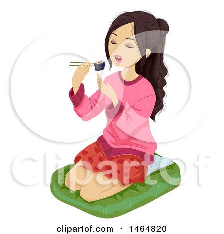 Clipart of an Asian Teenage Girl Eating Sushi - Royalty Free Vector Illustration by BNP Design Studio