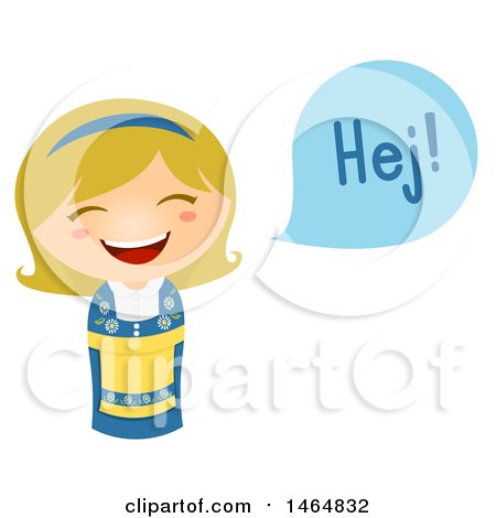 Clipart of a Girl in a Traditional Outfit, Saying Hi in Swedish - Royalty Free Vector Illustration by BNP Design Studio