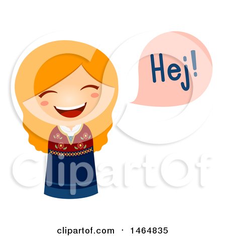 Clipart of a Girl in a Traditional Outfit, Saying Hi in Danish - Royalty Free Vector Illustration by BNP Design Studio