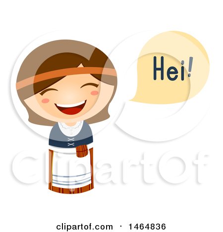 Clipart of a Girl in a Traditional Outfit, Saying Hi in Finnish - Royalty Free Vector Illustration by BNP Design Studio