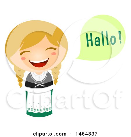 Clipart of a Girl in a Traditional Outfit, Saying Hi in German - Royalty Free Vector Illustration by BNP Design Studio