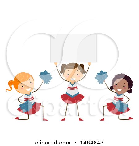 Clipart of a Group of Girls Cheerleading and Holding a Sign - Royalty Free Vector Illustration by BNP Design Studio