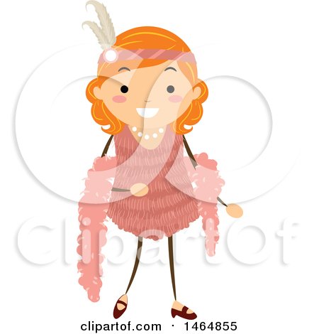 Clipart of a Flapper Girl in a Pink Dress - Royalty Free Vector Illustration by BNP Design Studio