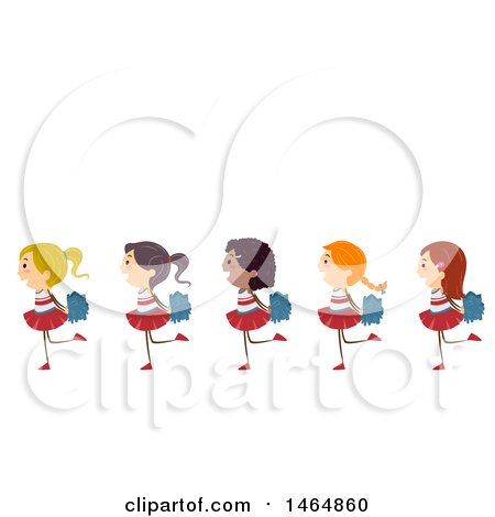 Clipart of a Group of Cheerleader Girls Walking in Line - Royalty Free Vector Illustration by BNP Design Studio