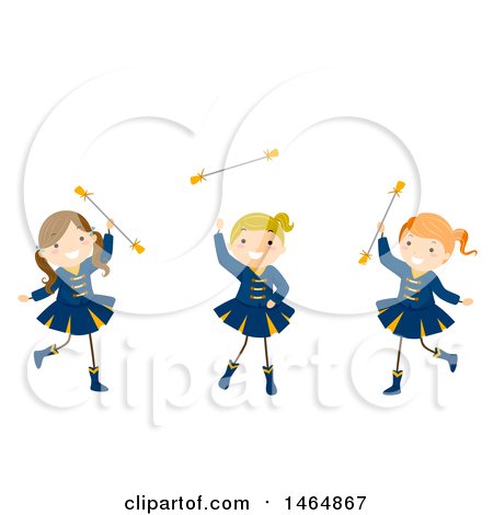 Clipart of a Group of Majorette Dancer Girls Twirling Batons - Royalty Free Vector Illustration by BNP Design Studio