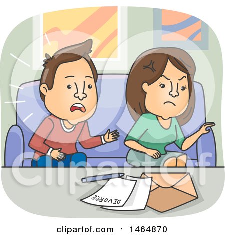Clipart of a Cartoon Couple Signing Divorce Papers - Royalty Free Vector Illustration by BNP Design Studio