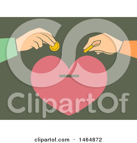 Clipart of Hands Depositing Money into a Heart Bank - Royalty Free Vector Illustration by BNP Design Studio