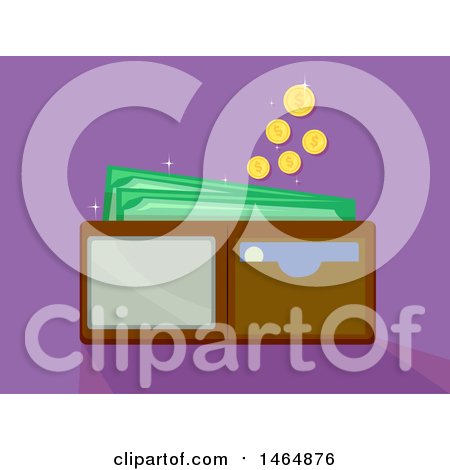 Clipart of a Wallet and Falling Coins - Royalty Free Vector Illustration by BNP Design Studio