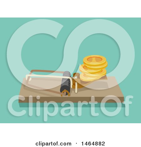 Clipart of a Mouse Trap with Coins - Royalty Free Vector Illustration by BNP Design Studio