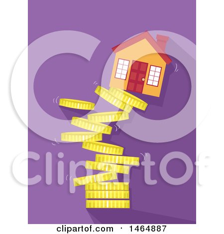 Clipart of a House on Top of a Collapsing Tower of Coins - Royalty Free Vector Illustration by BNP Design Studio