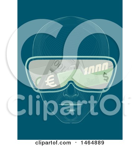 Clipart of a Mesh Face Wearing Money Patterned Virtual Reality Glasses - Royalty Free Vector Illustration by BNP Design Studio