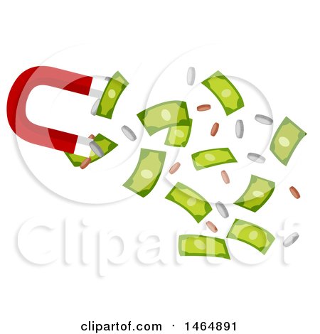 Clipart of a Magnet Attracting Coins and Cash - Royalty Free Vector Illustration by BNP Design Studio