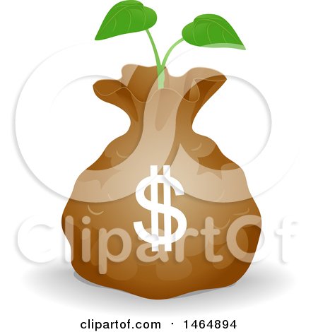 Clipart of a Dollar Money Bag with a Seed Fund Seedling Plant - Royalty Free Vector Illustration by BNP Design Studio