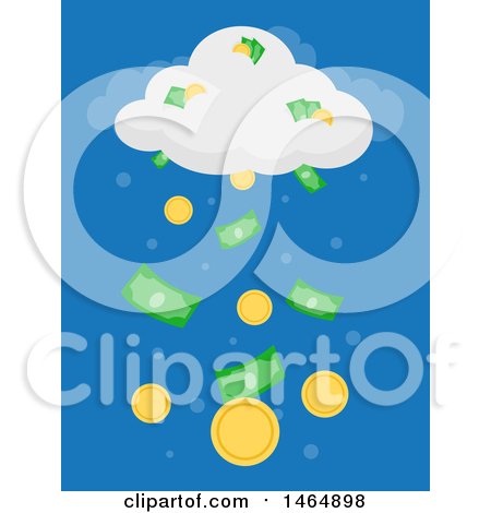 Clipart of a Cloud Raining Cash and Coins - Royalty Free Vector Illustration by BNP Design Studio