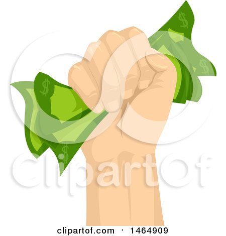 Clipart of a Fisted Hand Holding Cash Money Tight - Royalty Free Vector Illustration by BNP Design Studio