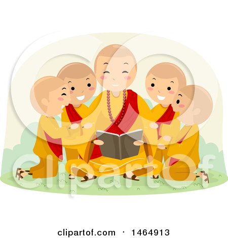 Clipart of a Group of Boys Huddled Around a Reading Monk - Royalty Free Vector Illustration by BNP Design Studio