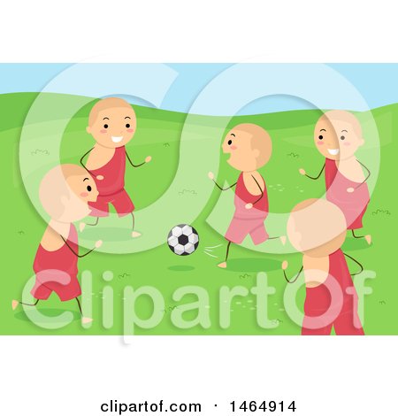 Clipart of a Group of Boy Monks Playing Soccer - Royalty Free Vector Illustration by BNP Design Studio
