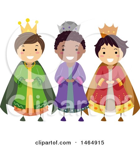 Clipart of a Group of Boys in Three Kings Costumes - Royalty Free Vector Illustration by BNP Design Studio