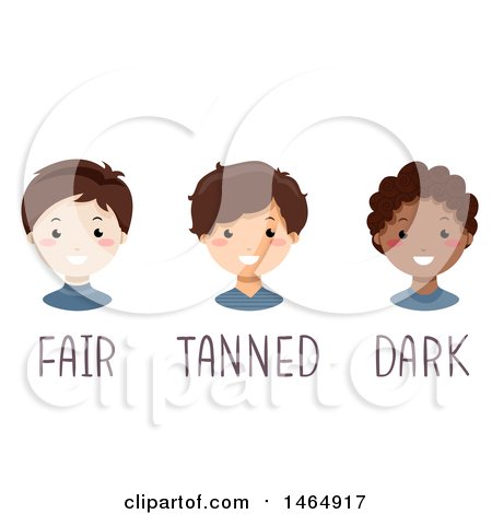 Clipart of a Group of Boys with Fair, Tanned and Dark Skin Tones - Royalty Free Vector Illustration by BNP Design Studio