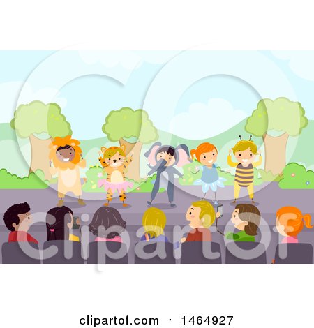 Clipart of a Group of School Children Performing an Animal and Insect Play - Royalty Free Vector Illustration by BNP Design Studio