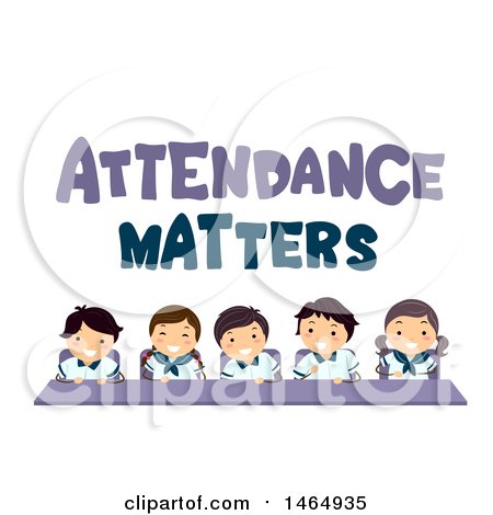 Clipart of a Group of School Children Under Attendance Matters Text - Royalty Free Vector Illustration by BNP Design Studio