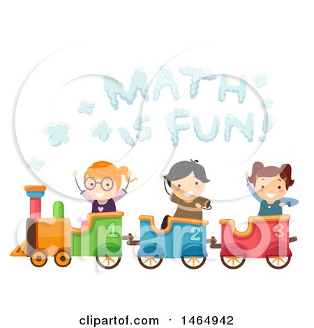 Clipart of a Group of School Children Riding a Train Under Math Is Fun Smoke - Royalty Free Vector Illustration by BNP Design Studio