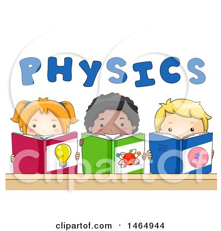 Clipart of a Group of School Children Studying Physics Under Text - Royalty Free Vector Illustration by BNP Design Studio