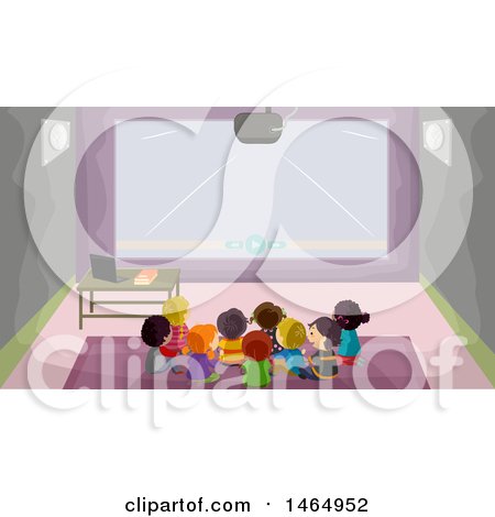 Clipart of a Group of School Children Watching a Video - Royalty Free Vector Illustration by BNP Design Studio
