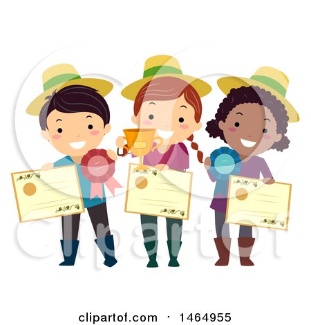 Clipart of a Group of Children Holding Gardening Awards - Royalty Free Vector Illustration by BNP Design Studio