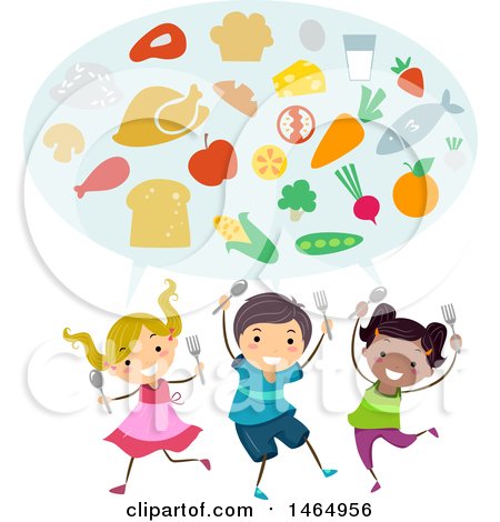 Clipart of a Group of School Children Discussing Healthy Foods - Royalty Free Vector Illustration by BNP Design Studio