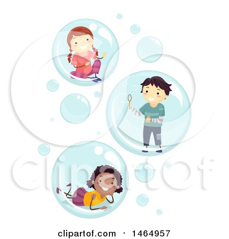 Clipart of a Group of Children Playing in and Blowing Bubbles - Royalty Free Vector Illustration by BNP Design Studio