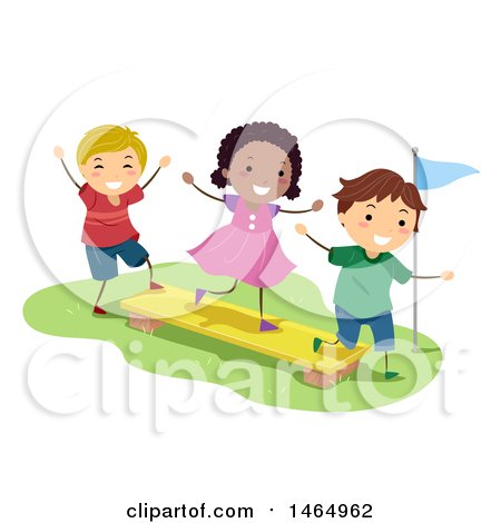 Clipart of a Group of Children Playing on a Balance Plank - Royalty Free Vector Illustration by BNP Design Studio