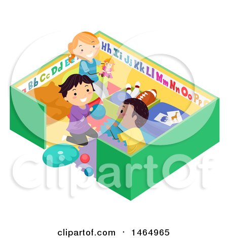 Clipart of a Group of School Children Playing in a Toy Pen - Royalty Free Vector Illustration by BNP Design Studio