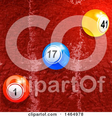 Clipart of a 3d Diagonal Row of Bingo or Lottery Balls over Red Paint Texture - Royalty Free Vector Illustration by elaineitalia