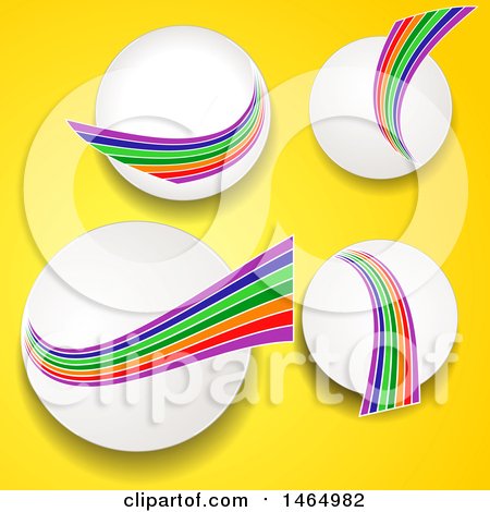 Clipart of White Circle and Rainbow Icons over Yellow - Royalty Free Vector Illustration by elaineitalia