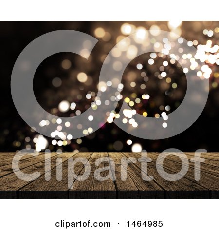 Clipart of a 3d Wood Surface over Bokeh Flares - Royalty Free Illustration by KJ Pargeter