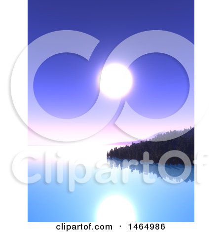 Clipart of a Purple Sunset Sky and Still Bay - Royalty Free Illustration by KJ Pargeter