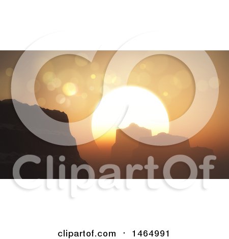 Clipart of a 3d Sunset Sky and Rock Formations - Royalty Free Illustration by KJ Pargeter