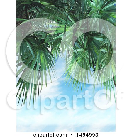 Clipart of a Border of 3d Palm Tree Branches and Blue Sky - Royalty Free Illustration by KJ Pargeter