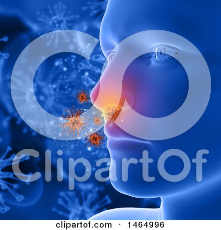 Clipart of a 3d Sick Person with Viruses Emerging from the Nose - Royalty Free Illustration by KJ Pargeter