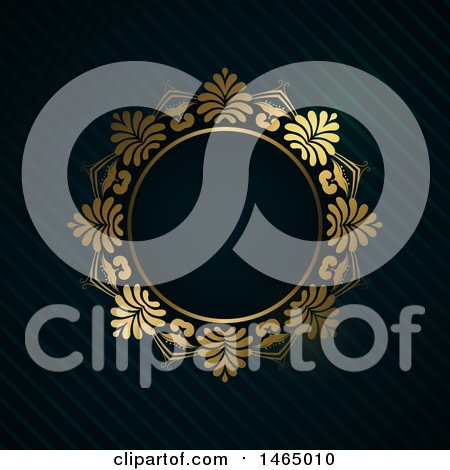 Clipart of a Round Golden Luxury Frame on Black - Royalty Free Vector Illustration by KJ Pargeter