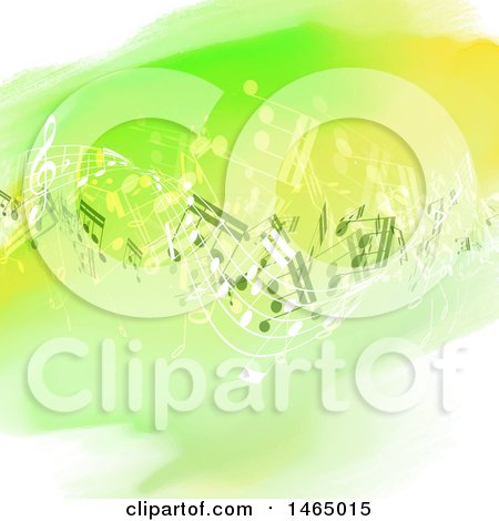 Clipart of a Green Watercolor and Music Notes Background - Royalty Free Vector Illustration by KJ Pargeter