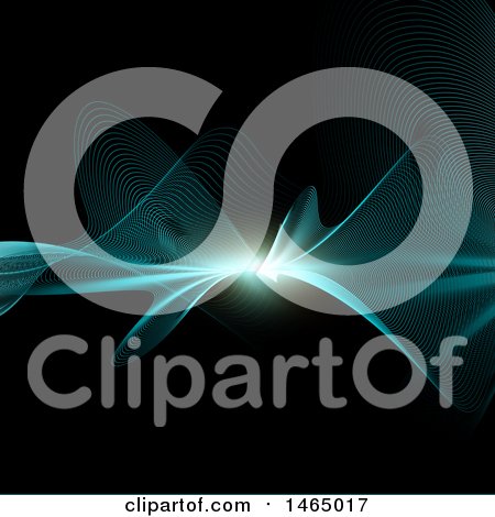 Clipart of a Bright Light and Waves Background on Black - Royalty Free Vector Illustration by KJ Pargeter