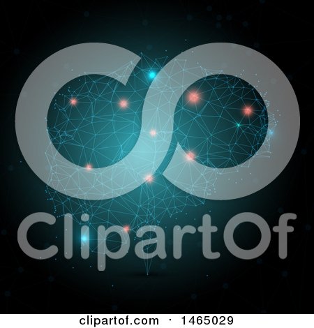 Clipart of a Brain Made of Connected Dots Glowing on Black - Royalty Free Vector Illustration by KJ Pargeter