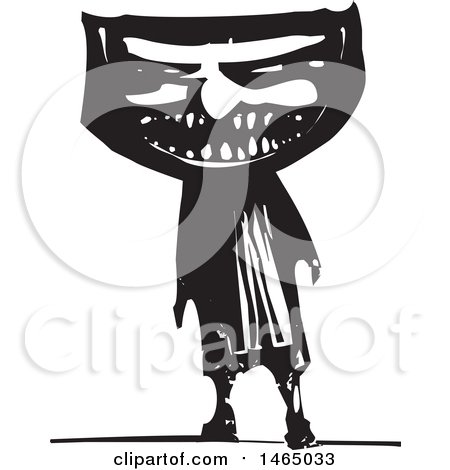 Clipart of a Monster Faced Man, Black and White Woodcut Style - Royalty Free Vector Illustration by xunantunich