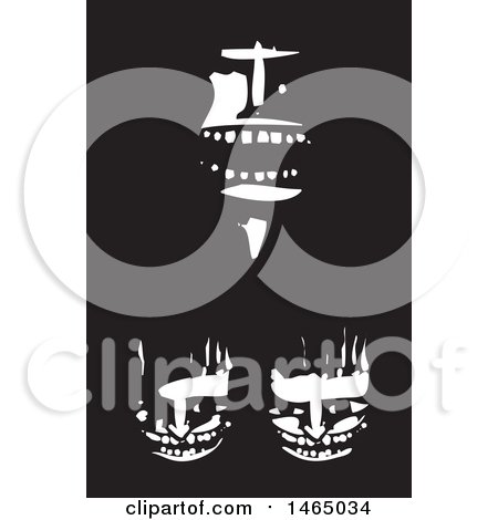 Clipart of Evil Faces in the Darkness, Black and White Woodcut Style - Royalty Free Vector Illustration by xunantunich