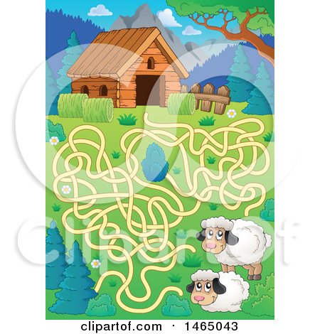 Clipart of a Maze with Sheep and a Barn - Royalty Free Vector Illustration by visekart