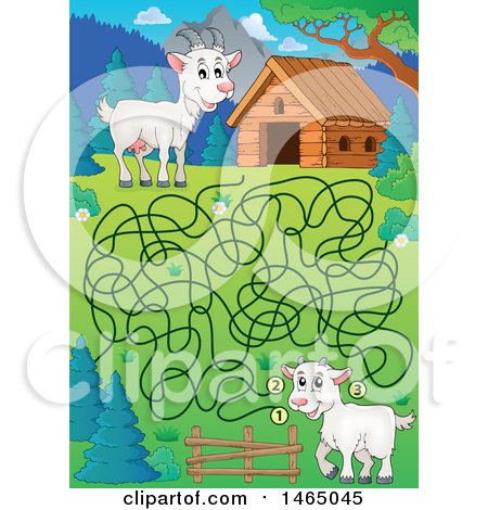 Clipart of a Maze of Goats and a Barn - Royalty Free Vector Illustration by visekart